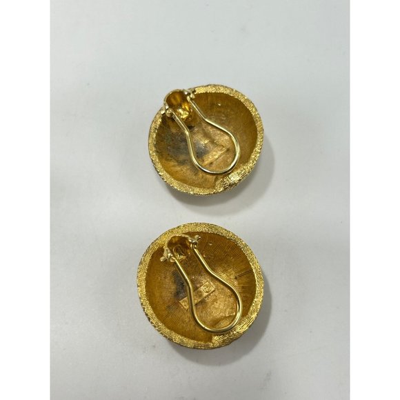 Vintage Signed CORO Clip On Earrings Textured Domed Rhinestones Classic Elegant - Picture 8 of 10